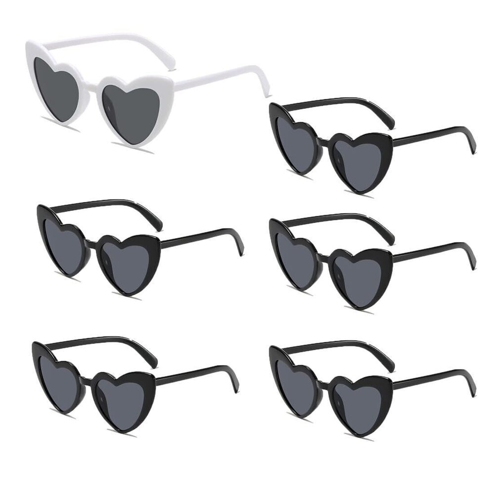 5818 6 Pack Heart Sunglasses Vintage Retro Heart Shaped Glasses Bulk